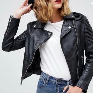 Barney’s Originals Leather Biker Jacket, Black, UK 8/ US 4; EUC